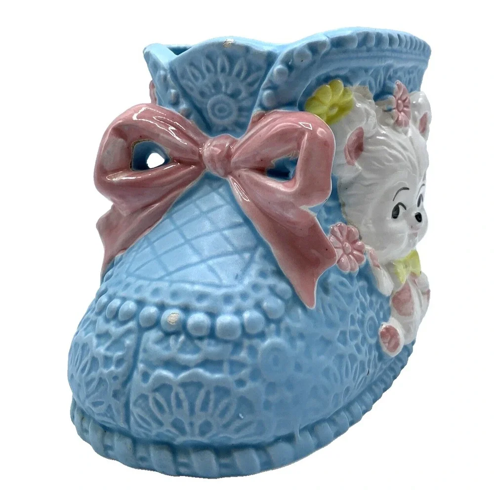 Vintage Relpo Baby Bear Booty Bootie Shoe Blue Planter Nursery Home Shelf Decor